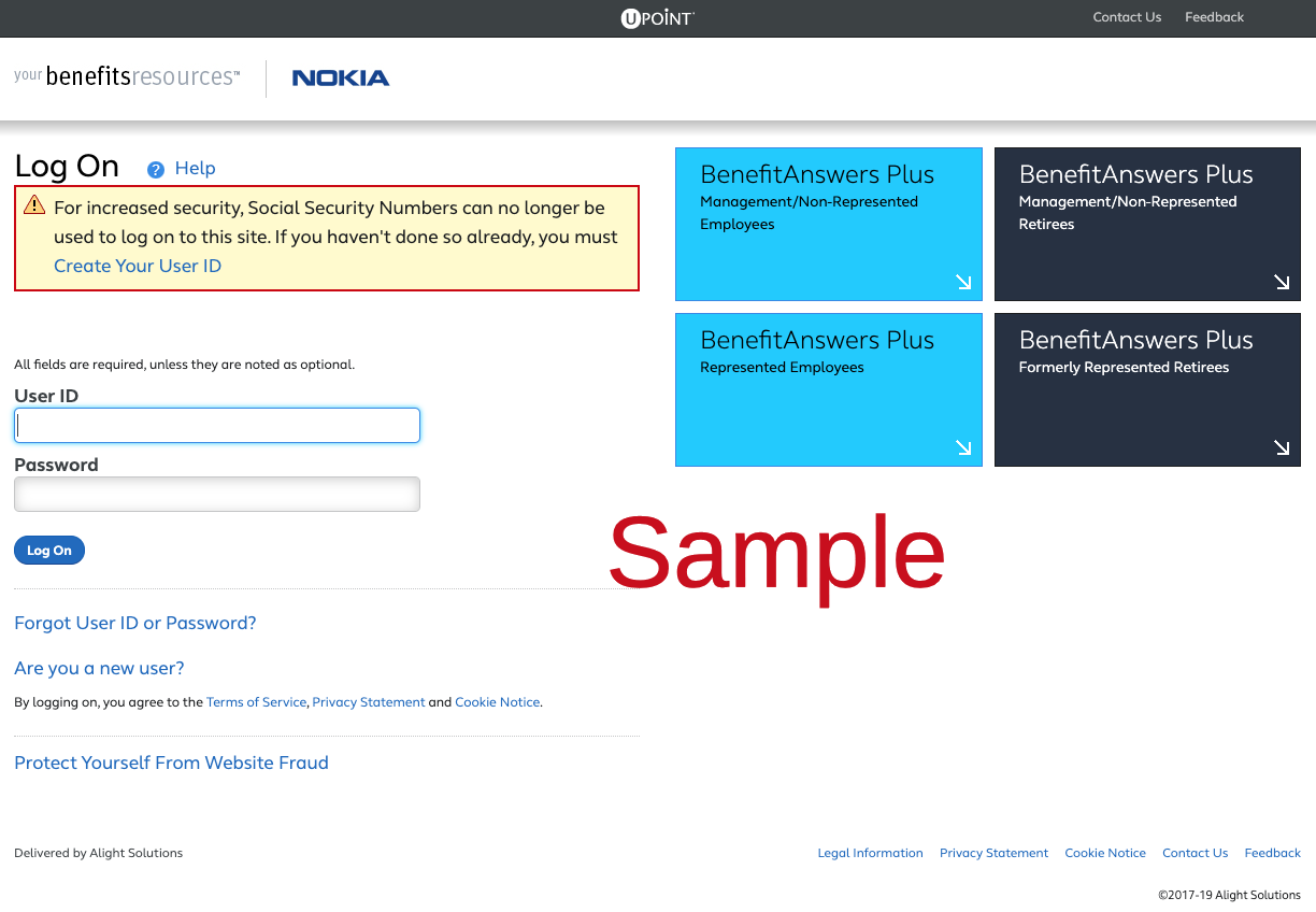 NokiaYBRyourbenefitsresourcescentersampleloginpage