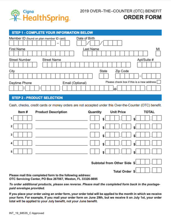 Cigna OTC 2023 OverTheCounter Catalog Mail Form