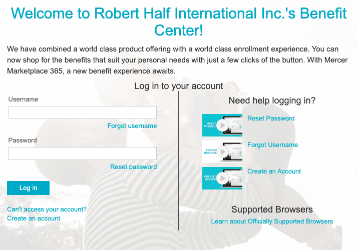 Robert Half Employee Benefits Login / Register / Enroll Benefits