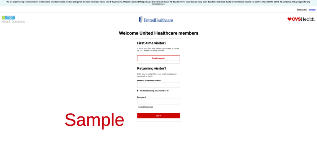 United Healthcare OTC Benefits Login Register Enrollment Page _ OTC Health Solutions _ OTCHS _ www.cvs.com_otchs_uhc