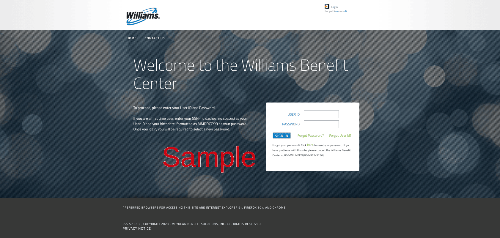 Williams International Employee Benefits _ Login Register Enrollment Page _ Retirement _ Salary _ ess5.empyreanbenefitsolutions.com_williams