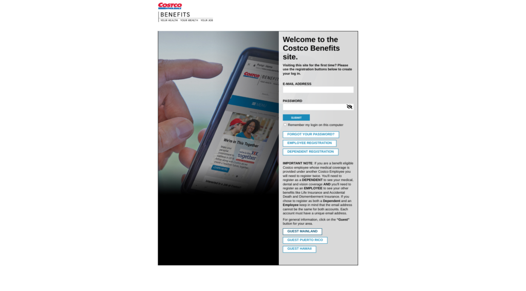 Costco Employee Benefits Register Login Enrollment Page - EHR Benefits Costco - Handbook - costcobenefits.ehr.com