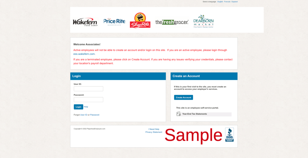 Wakefern Employee Benefits Login | Benefits Wakefern | Paperless Employee | Food Corp | www.paperlessemployee.com/wakefern