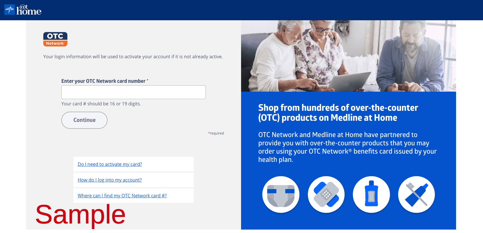 OTC Network Plan Members _ Member Portal Login Register Enrollment Page _ Medline _ At Home _ Card Number _ Catalog _ athome.medline.com_card