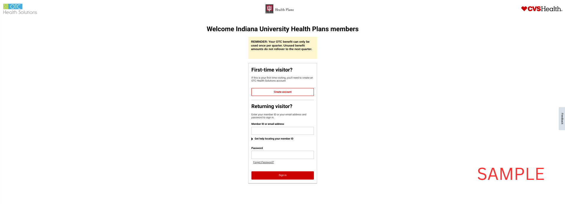 Indiana University Health Plans 2023 Member Portal Login Register Enrollment Page CVS OTCHS Member Benefits www.cvs.com/otchs/iuhealthplans